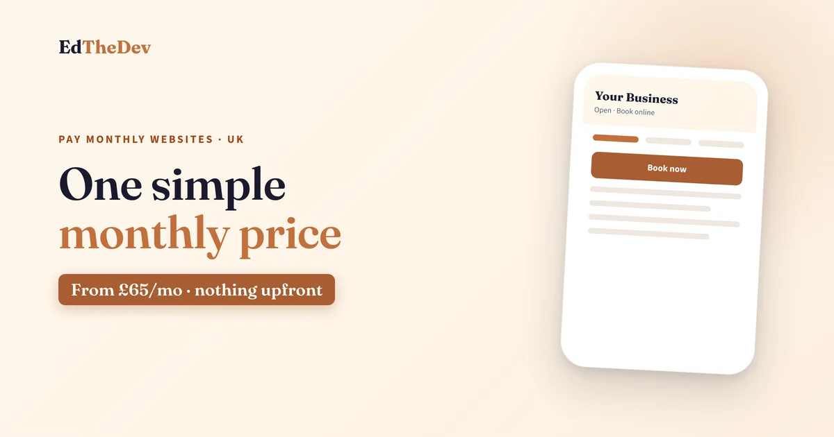 Pay monthly websites - a website subscription plan shown on a laptop and phone