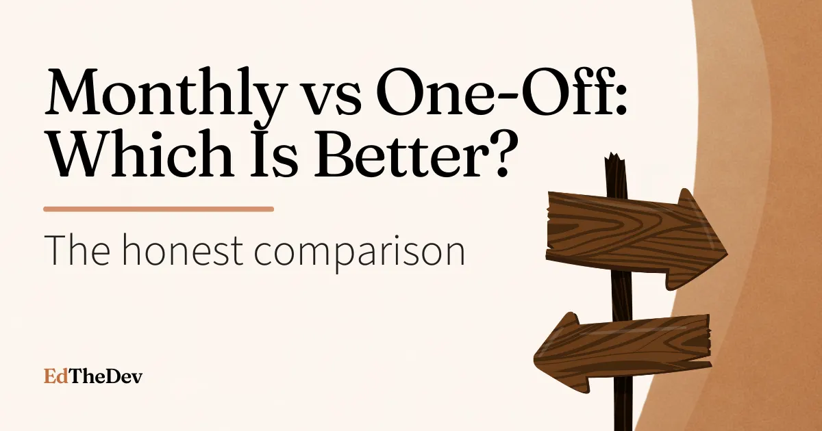 Website monthly vs one-off payment comparison showing both pricing models
